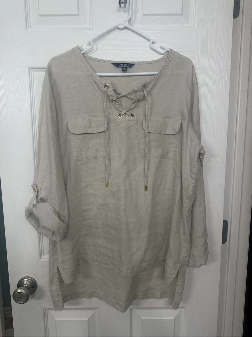 Eileen Fisher Linen Lace-Up Tunic in Light Taupe